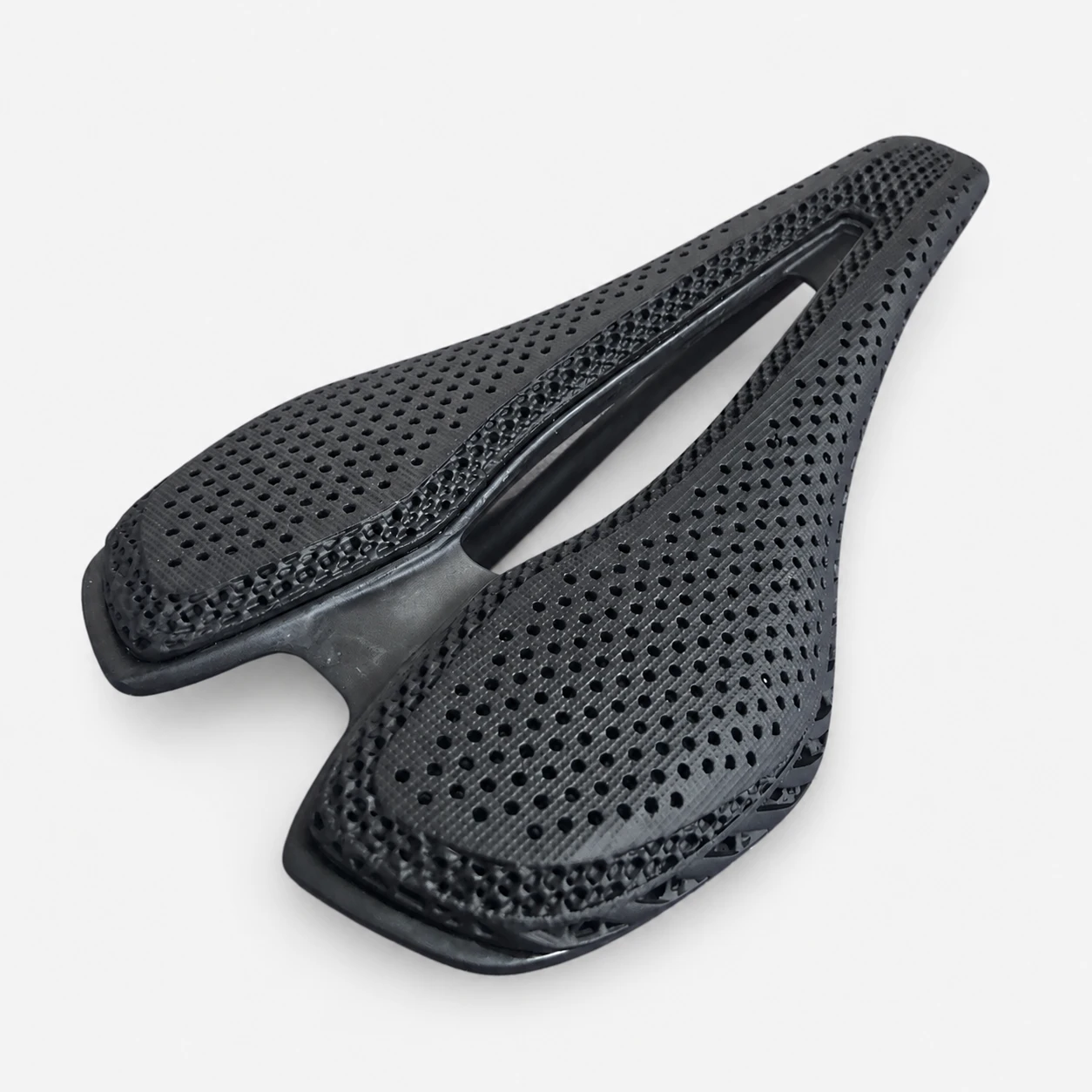 K06 3D printed bicycle saddle front three-quarter view