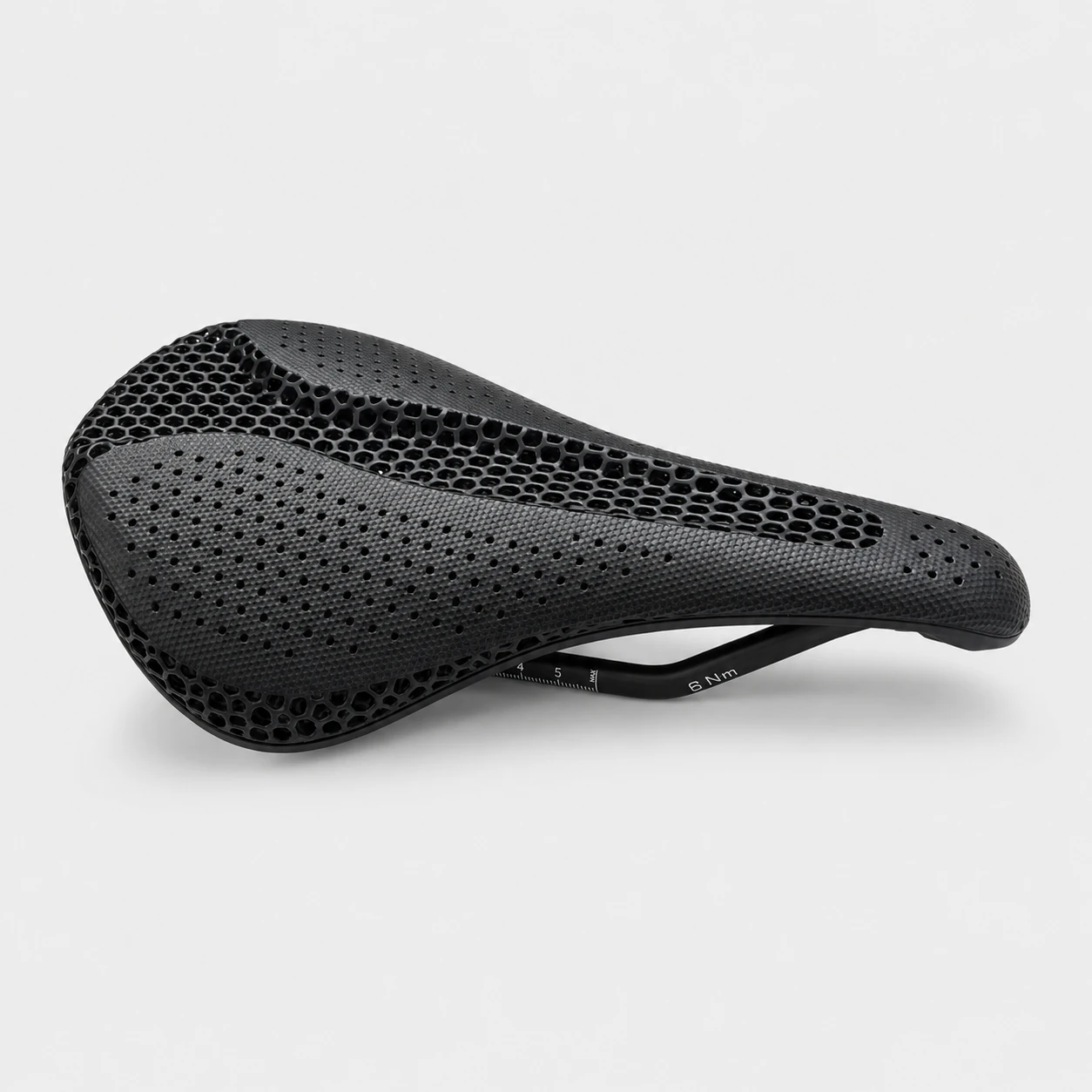 S690 3D-printed bicycle saddle side angle view