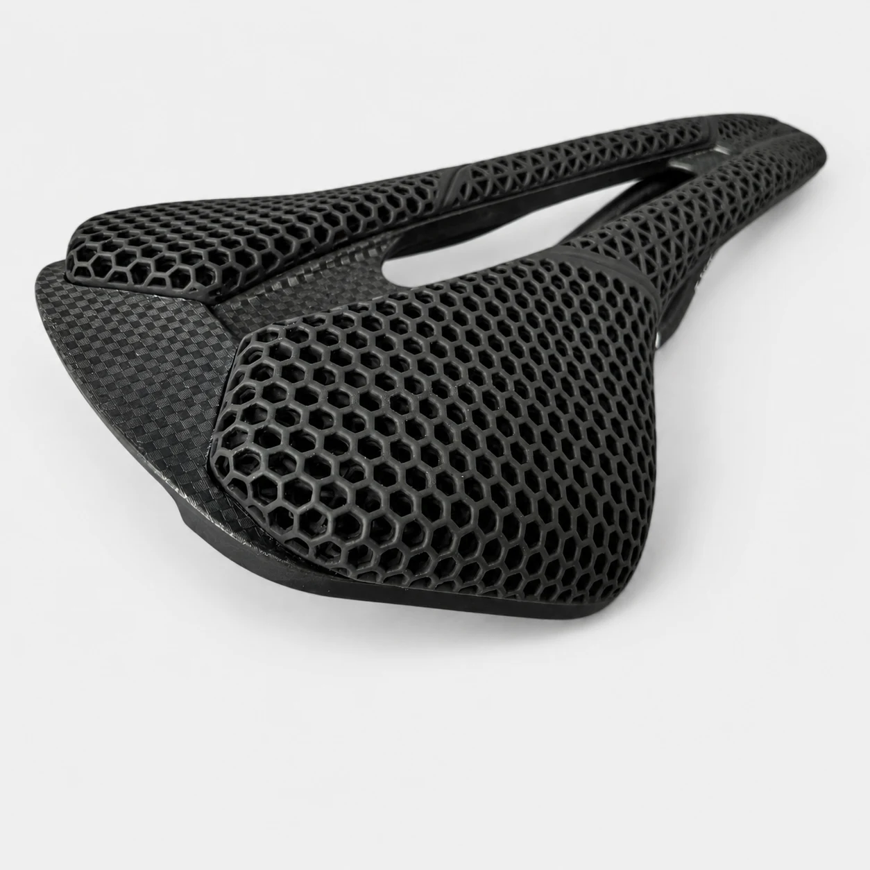V-S129 3D printed bicycle saddle front three-quarter view