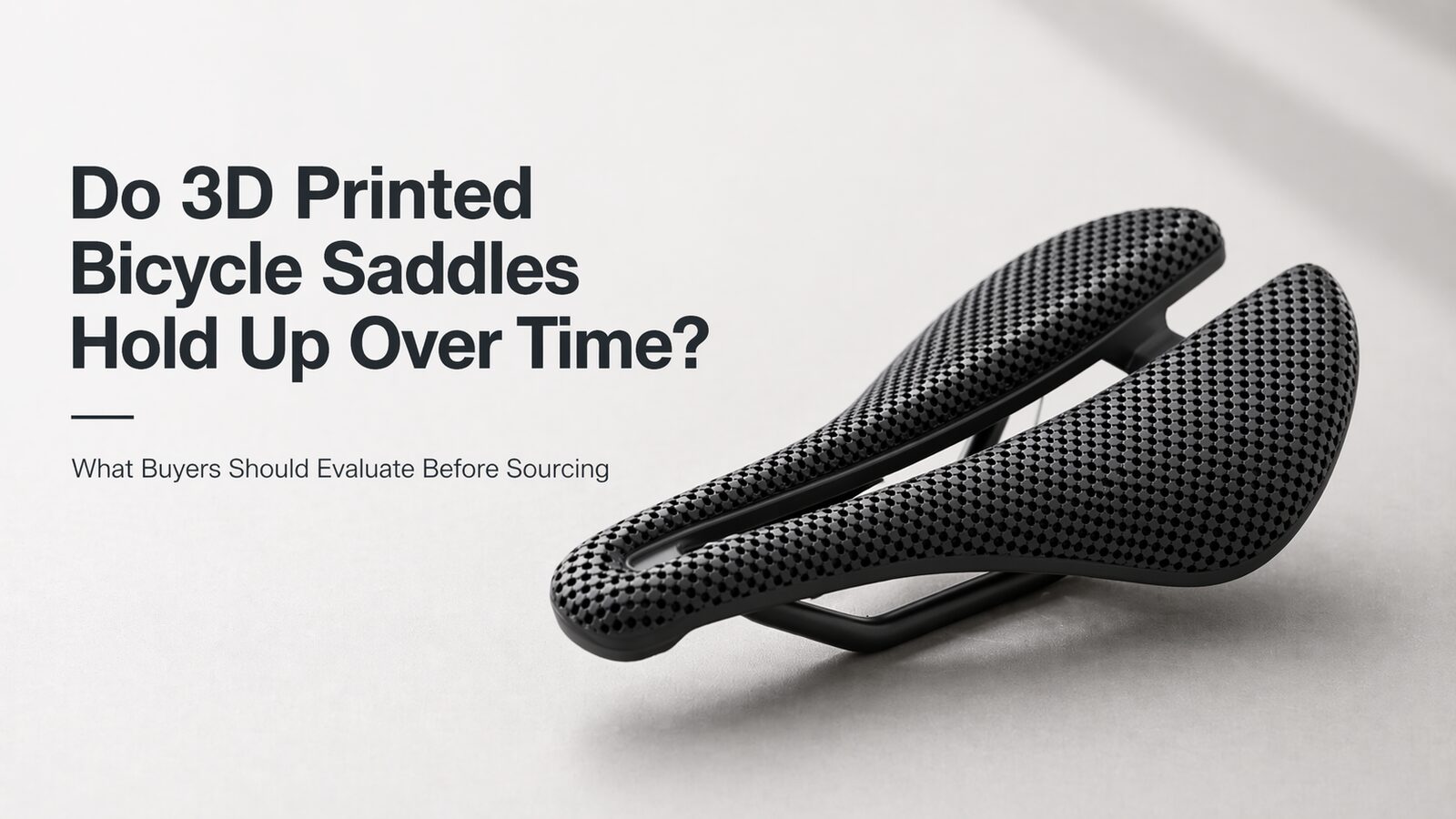 Close-up of a 3D printed bicycle saddle lattice showing real-world wear and dust after long-term use